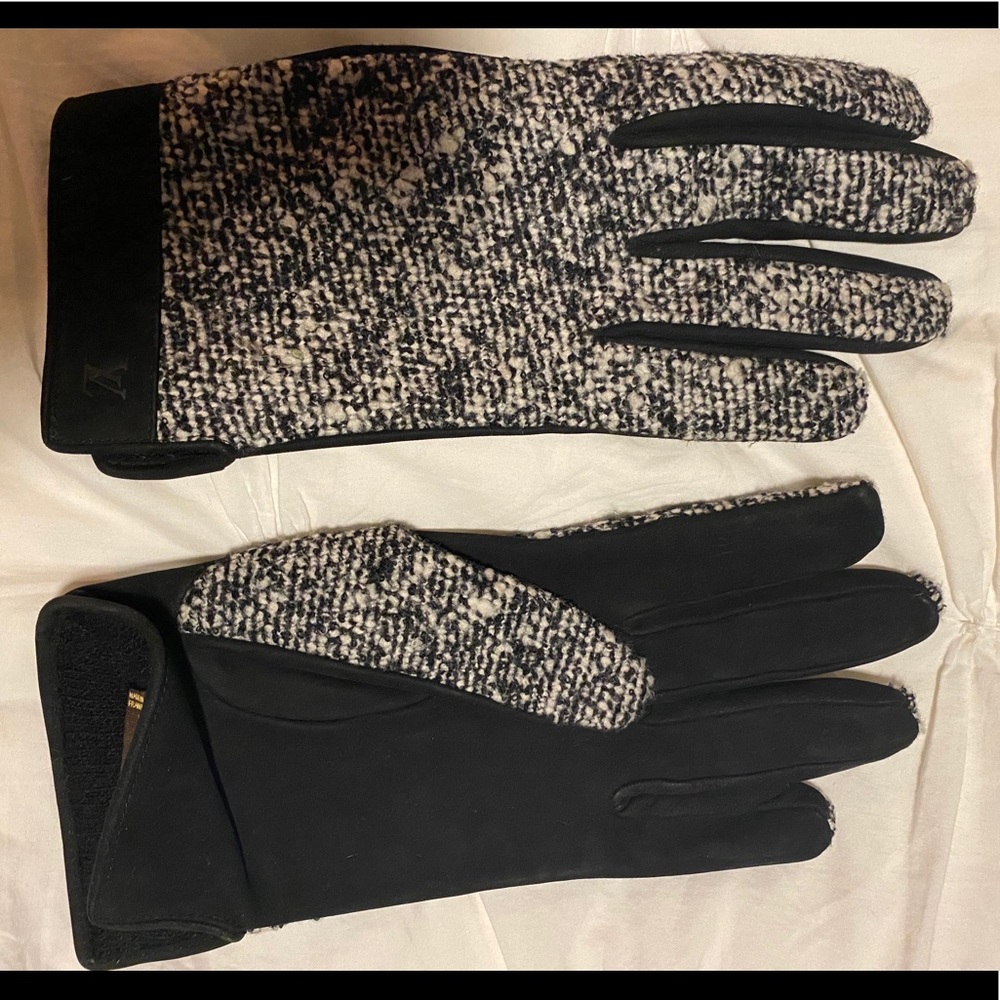 Louis Vuitton wool tweed and suede gloves